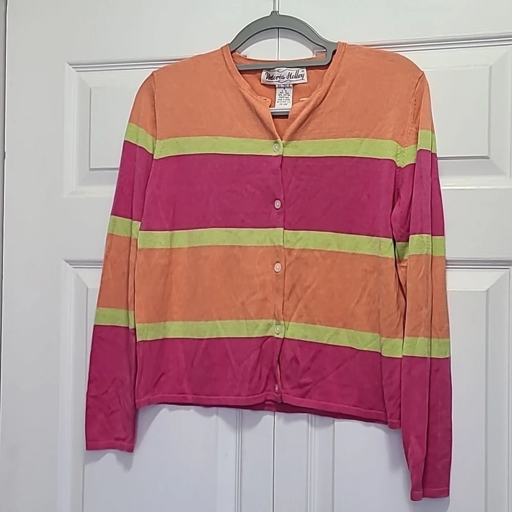 Vtg Silk Cotton Blend Colorful Striped Caridgan size‎ 8